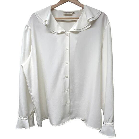 Vintage Susan Bristol Cream Button Up Blouse Top Coquette Collar Plus Size 18 W - Picture 1 of 6